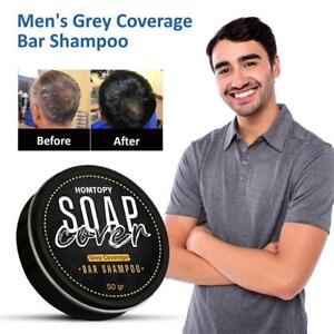 Men's Grey Coverage Bar Shampoo Hair Darkening Black Hair-Cover Soap For X4V6