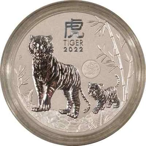2022 TIGERS AUSTRALIA 1 OZ .9999 SILVER LUNAR SERIES 3 in CAPSULE-GEM BU W/PRIVY - Picture 1 of 8
