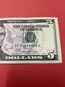 Fancy Serial Number $5 2006 IF 34 888888 D 6 In A Row . - Picture 1 of 6