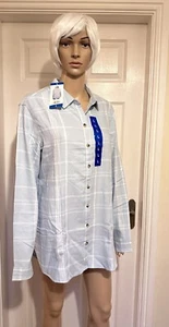 NWT Womens Jachs GF Large Blue Check Soft Viscose Blend Collar Shirt Top - Picture 1 of 22
