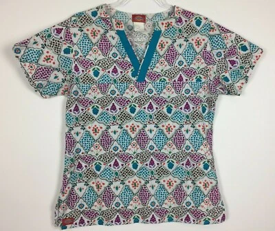 Blusa Médica Dickies Talla Pequeña Azul Púrpura Uvas Floral Turquesa Borde Enfermería S Foto 1 de 4