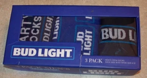 Anheuser-Busch BUD LIGHT Novelty Crew Socks 3 Pack Adult Shoe Size 6-12 - Bild 1 von 2