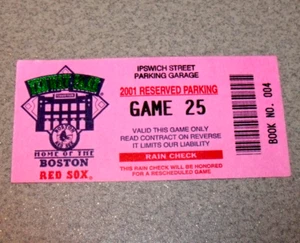 Boston Red Sox 2001 Game #25 Parking Ticket Stub Ipswich Street Garage - Picture 1 of 3