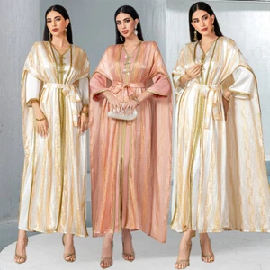 Islamic Women Open Kaftan Maxi Dress Sets 2 Piece Cardigan Islamic Long Robes - Bild 1 von 22