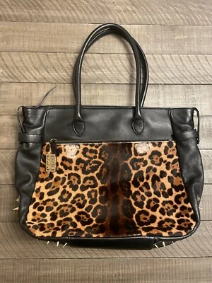 Christian Louboutin Black Leather Leopard Pony Hair Roxane Shoulder Bag - Image 1 of 4