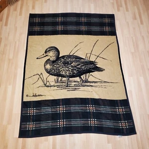 Vintage Biederlack Decke Wende Ente Plaid Bordüre 74"x55" Hergestellt in den USA Aurora. - Bild 1 von 9