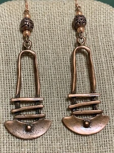NEW ITEM * HANDCRAFTED LG. EGYPTIAN COPPER METAL-ART DROP EARRINGS #1 -NEW - Picture 1 of 14