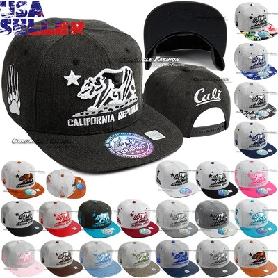 Boné de beisebol masculino ajustável Snapback bordado urso Cali República da Califórnia - Imagem 1 de 3