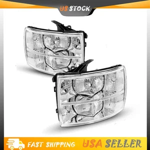 for 2007-2014 Chevy Silverado 1500 2500 HD Clear Headlights Headlamps Left+Right - Picture 1 of 8