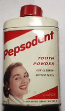 Vintage Pepsodent Tooth Powder Tin with contents & Smiling Model Large 2 Oz Size
