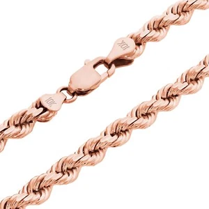 10K Rose Gold 5mm Diamond Cut Rope Chain Link Necklace Mens Womens 18" - Picture 1 of 10