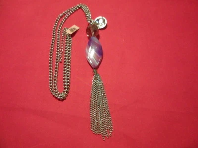 Collar de cuentas de vidrio, ágata púrpura en acero inoxidable-28-30 pulgadas Foto 1 de 4