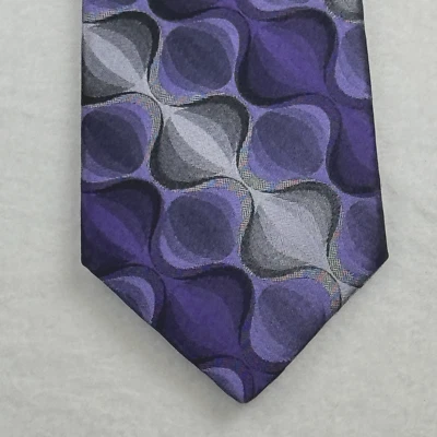 Murano 100% Silk Purple Black Silver Neck Tie Geometric Hand Tailored In USA - Image 1 of 4