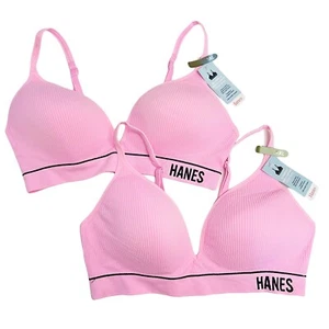 2 Women’s Hanes Seamless Rib Contour Bra XL PINK Wire-Free MHB004 NEW - Picture 1 of 7