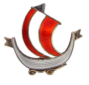 Aksel Holmsen - Broche Broche Barco Vikingo - Noruega Esmalte Guilloche Esterlina ~ #6609 - Imagen 1 de 7