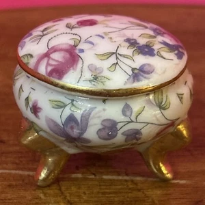 ML Vintage Porcelain Trinket Dish Covered Salt Three Footed Victorian Style - Picture 1 of 5