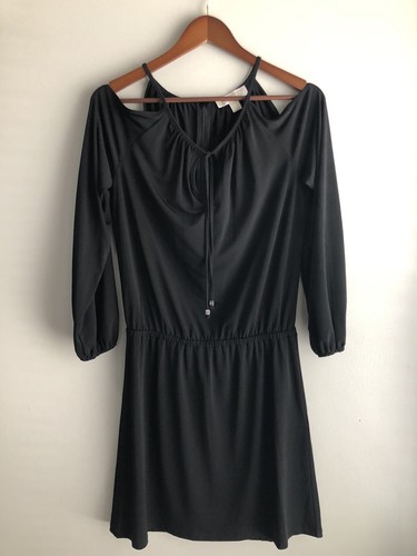 Abito da donna Michael Kors nero a spalla fredda manica lunga taglia media