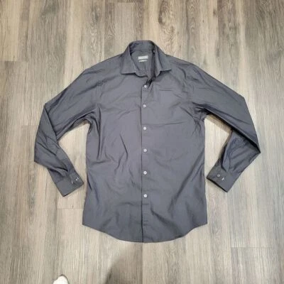 Camisa de vestir Kenneth Cole Reaction calce ajustado con botones gris carbón 14 1/2 32-33 Foto 1 de 4