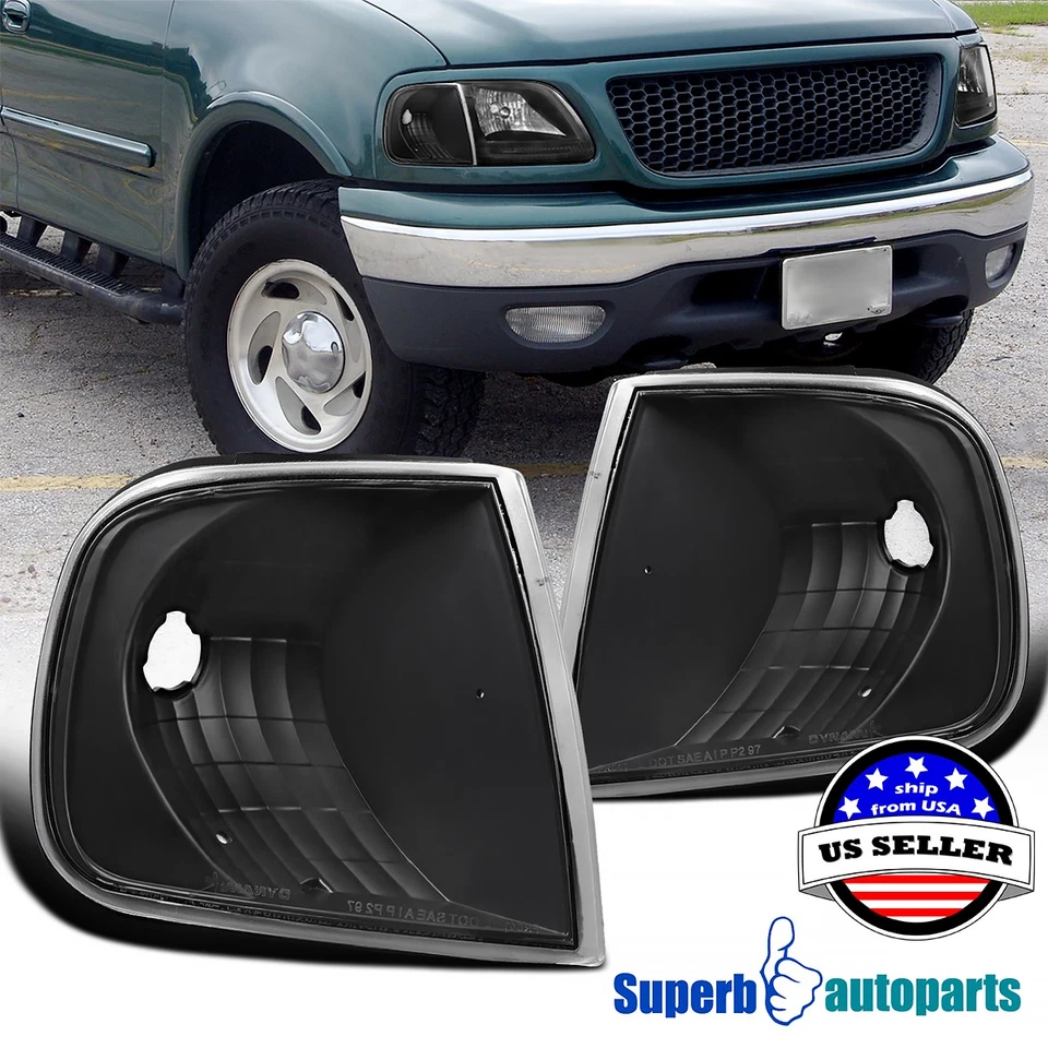 Fits 1997-2003 Ford F150 Expedition Corner Lamps Turn Signal Lights Black - Изображение 1 из 4
