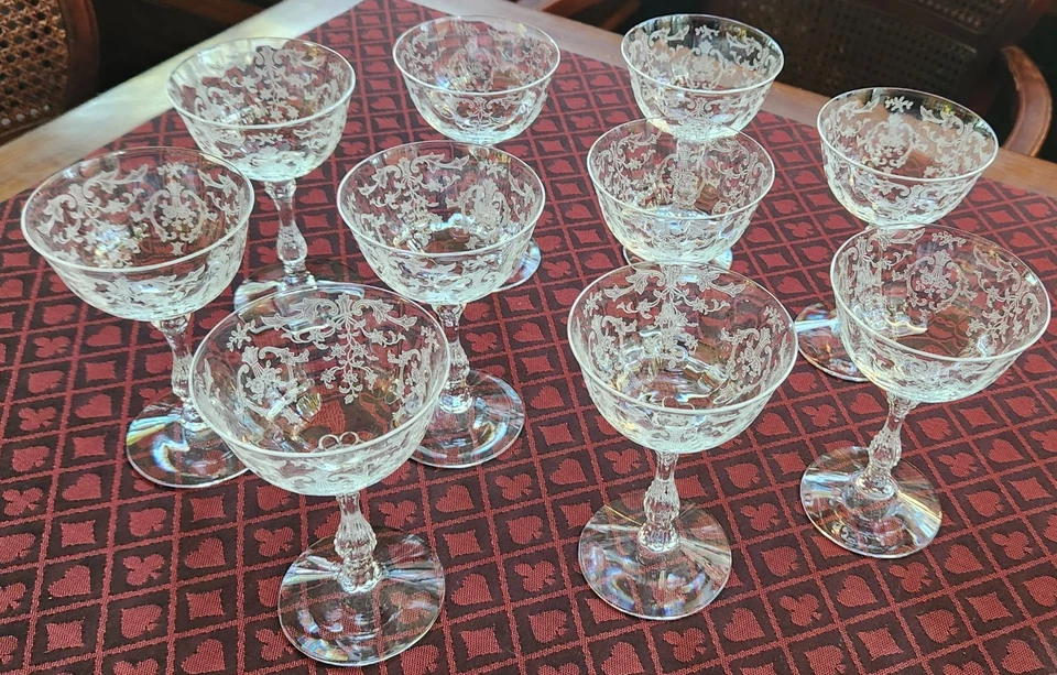 Lote de 10 preciosas copas de agua/vino de cristal Fostoria de colección Foto 1 de 4