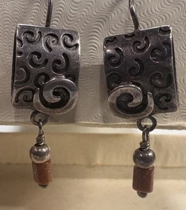 Silpada .925 Sterling Silver Scroll Earrings & Goldstone Bracelet Set Boho Style - Picture 1 of 15