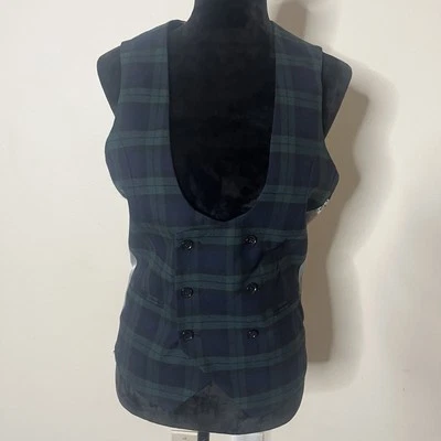 Noose & Monkey Men’s Hogart Waistcoat Blue/Green Plaid Wool Logo Vest Sz 36R - Image 1 of 4