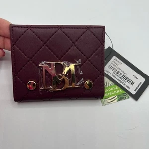 Badgley Mischka Womens Short Bifold Card Wallet Plum Burgundy Vegan Leather NWT - Picture 1 of 11