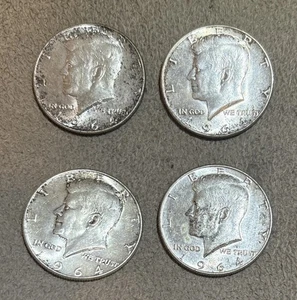 Moneda de medio dólar Kennedy 1964 90 % plata de Estados Unidos *Lote de 4 piezas - Imagen 1 de 12