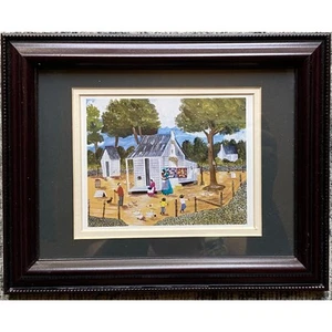 Jackie Haliburton "Baumwolle" gerahmt und mattiert signiert Folk Wand Vintage Kunstdruck - Bild 1 von 7