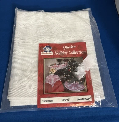 Snowman Lace Holiday Mantle Scarf Quacker Lace Snowmen 18”x96” - Image 1 of 4