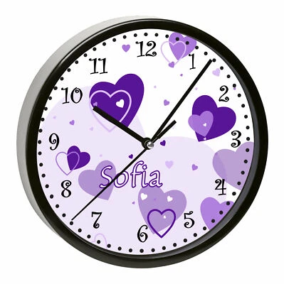 CREADESIGN Kinder Wanduhr Kinderwanduhr lautlos Kinderzimmer mit Namen personalisiert Herz