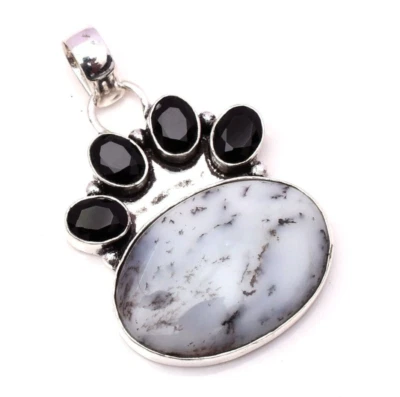 Ciondolo gioiello fatto a mano con pietra preziosa in argento sterling 925 op... - Immagine 1 di 4