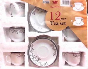Juego de té de porcelana Tirajeh 12 piezas - blanco, diseño elegante - Imagen 1 de 1