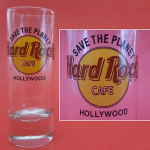 Hard Rock Cafe Hollywood Save the Planet Shot Glass. Yellow & Red. Black Letters - Picture 1 of 4