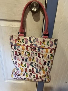 Luella for Target Western Cowboy Boots Kitschy Art Canvas Tote Purse Pink Handle - Picture 1 of 18