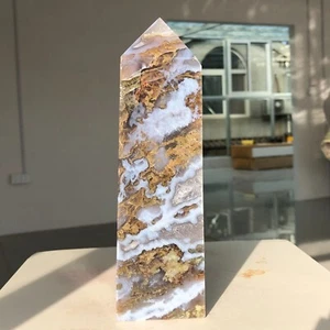 1364g Natural Brazil Moss Agate Quartz Crystal Obelisk Wand Point Mineral E464 - Picture 1 of 17