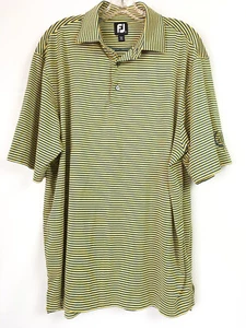 FootJoy Mens Large Polo Shirt Yellow Blue Stripe Des Moines Golf Logo Short Slv - Picture 1 of 7