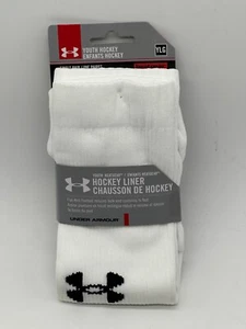 NEW ONE PAIR UNDER ARMOUR YOUTH HOCKEY LINER SIZE 1-4Y WHITE BLK - Picture 1 of 2