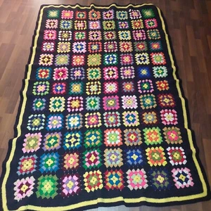 VTG Afghan Crochet Granny Square 52"x77" Blanket Handmade Throw Bed Couch Quilt - Picture 1 of 6