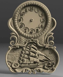 3D STL Modell WANDUHR SEESCHIFF für CNC Router 3D Druck Graveur Schnitzen Aspire - Bild 1 von 1