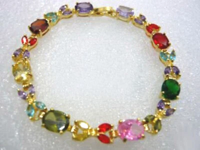 Brazalete Brazalete Multicolor Rojo Púrpura Rosa Verde Circonita Cúbica 18KGP Cierre de Eslabones Foto 1 de 3