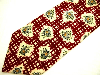 Vtg Gap Mens Necktie Tie Red Blue Floral Checkered Silk 56" Short - Image 1 of 4