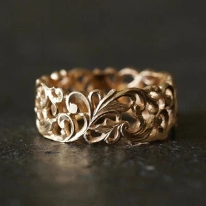 Anillo Delicado Anillo Nupcial Apilable Banda Grabada Eternidad Completa Oro 14K Ideas de Regalo - Imagen 1 de 5