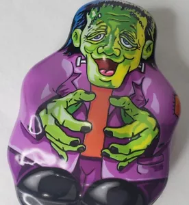 Vintage 90er Halloween Frankenstein Blech Litho Metall Behälter Aufbewahrung Display - Bild 1 von 12