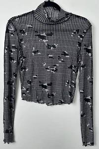 BP. + Wildfang Mock Neck Top Size S Long Sleeve Sheer Floral Houndstooth B13 - Picture 1 of 5