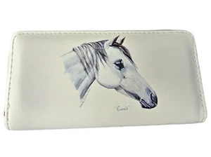 Horse Pony Purse Large Cream Zipped Purse Grey Horse - Picture 1 of 3