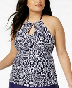 NWT Island Escape Tankini Top Moorea High Neck Navy 24W Free Ship - Picture 1 of 5