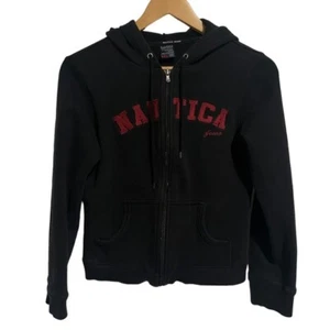 Nautica Hoodie Jacket Girls Youth Medium Black Full Zip Red Logo Long Sleeve - Picture 1 of 5