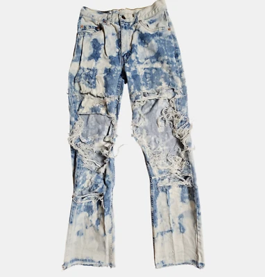 Vintage Levi's 557 Distressed Bootcut Jeans Frayed Hem Acid Wash 26x30 Punk Y2K - Image 1 of 4