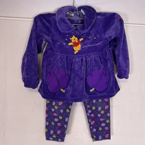 Tunica in velluto a coste viola collezione Pooh 100 acri con applicazioni foglia e leggings 2T - Foto 1 di 17